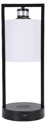 Produktbild von Nachttischlampe mit Touch-Bedienung, kabelloser Smartphone-Ladefunktion, 3 einstellbaren Helligkeitsstufen, USB-Anschluss und Stoffschirm – Vintage-Lampe für