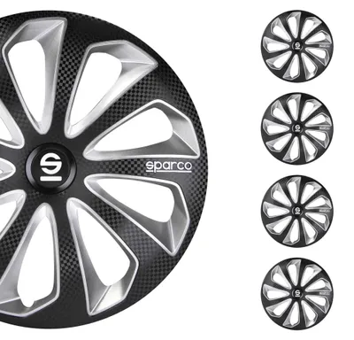 Productafbeelding van Radkappen zwart/zilver, carbon-look. Wieldeksels. Wielomsluitingen. SPC1675BKSVC. SPARCO