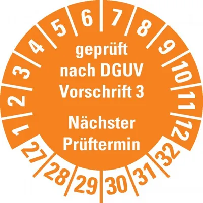 Produktbild von Dreifke® Prüfplakette Gepr.n. DGUV Vorschrift 3 27-32,orange,Schachbrettfolie...