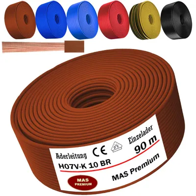 Immagine prodotto di Cavo di alimentazione da 90 metri, tipo H07 V-K, colore marrone, con un conduttore da 10 mm², isolato, flessibile