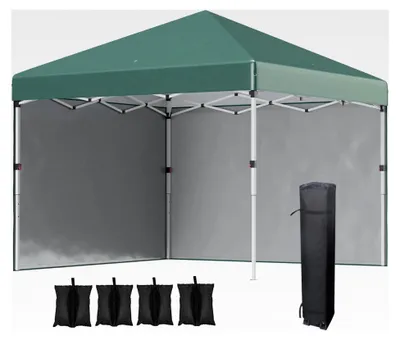 Produktbild von Pavillon ca. 3x3 m, wasserabweisend, stabil, winterfest, Pop-up Faltpavillon mit 2 Seitenwänden, UV-Schutz 30+, faltbares Partyzelt, Gartenzelt mit Tasche, Gartenpavillon für Camping, grün