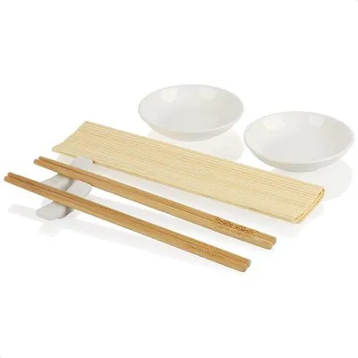 Produktbild von Famanu Sushi Set Servierplatte mit Essstäbchen - Weiß/Braun