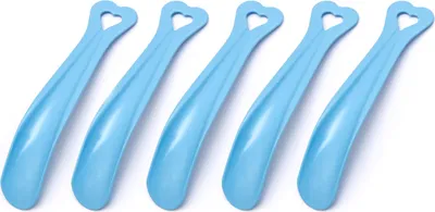 Produktbild von 5 Stück Baby Schuhlöffel Set bis Schuhgröße 24 für Kleinkinder Mini Schuhanzieher Kunststoff Schuhanziehhilfe Blau klein für Tasche Reise oder Zuhause