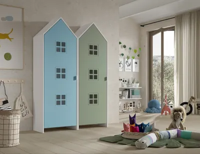 Produktbild von Kleiderschrank >CASAMI BRUGES< in Korpus Weiß / Front Blau u. Grün, MDF