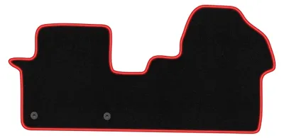 Zdjęcie produktu dla Dywaniki samochodowe welurowe CARLUX-RED do: Opel Vivaro C (2019-, dostawczy) czarne z czerwonym obszyciem, z mocowaniami
