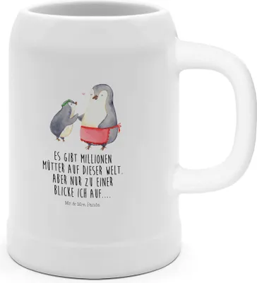 Produktbild von Mr. & Mrs. Panda Krug Pinguin mit Kind - Weiß - Geschenk, Muttertag, Bruder, Seidel, Humpen, Steinkrug, Mutter, Familie, Tochter, Tonkrug, Bier, Mami, Vorbild Mama