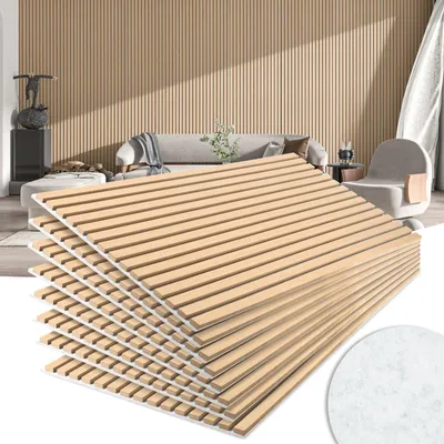 Produktbild von Eikuavons 6er Set Akustikpaneele 120×60 cm, Weißeiche 337S, silbergrauer Filz, MDF-Lamellen, NRC 0,8