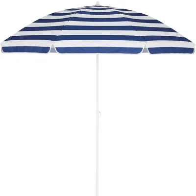 Image de KINGSLEEVE Parasol de Plage Ø 200 cm Protection solaire UV 50+ Parasol de jardin extérieur inclinable Réglable en Hauteur avec Mât démontable Bleu blanc rayé