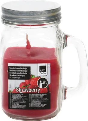 Produktbild von Duftkerze im Glas mit Henkel und Schraubverschluß, Brenndauer ca. 40 Std., Duft Erdbeere