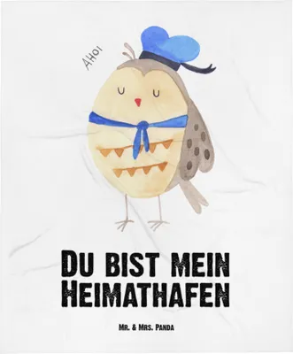 Produktbild von Mr. & Mrs. Panda Babydecke Eule Matrose - Weiß - Geschenk, Kinderdecke, Heimathafen, Hochzeitstag, Freundin, Plaid, Erstlingsdecke, Schlummerdecke, Ehe, Kapitän