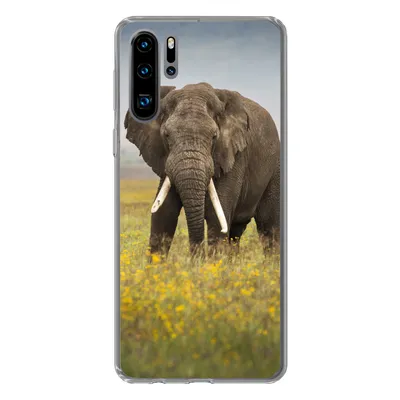 Produktbild von MuchoWow® Handyhülle Schutzhülle Hülle für Huawei P30 Pro Elefant - Blumen - Gras - Tiere - Natur Silikon Softcase Handy Hülle - Schutzdeckel