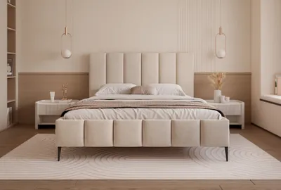 Obrázok produktu pre Besilio Möbel - Posteľ 180x200 Tamara II Slim velvet fabric - Spálňové lôžko s roštom a podnožou - Beige & Velluto 02
