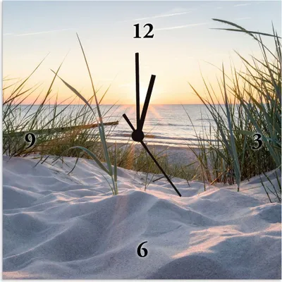 Produktbild von ARTland Wanduhr auf Alu Quarzuhr - schwarzer Zeiger Ostseestrand Größe: 30x30 cm