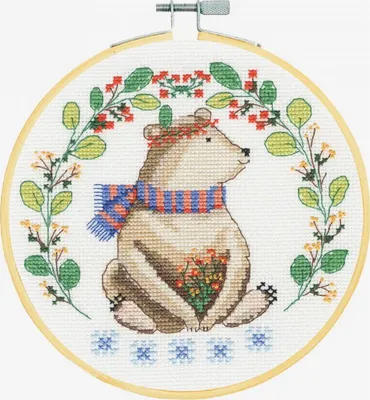 Productafbeelding van DMC Kruisstikset met borduurring "Sprookjesbeer", telpatroon, diameter 18 cm