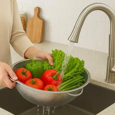 Obrázok produktu pre Odvodňovací cedník cedník kuchynský cedník z nehrdzavejúcej ocele na šalátové cestoviny 25,5 cm BA3