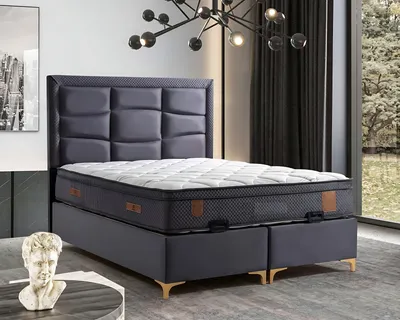 Produktbild von Grau modernes Bett mit Matratze aus Textil und Holz