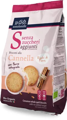 CIASTKA ORKISZOWE RAZOWE Z CYNAMONEM BEZ DODATKU CUKRU BIO 250 g - SOTTOLESTELLE