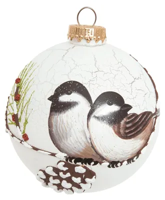 Glaskugel mit Vogelpaar, Weiß, ca. 10 cm – Weihnachtsbaum-Anhänger