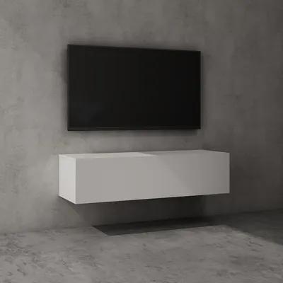 Image de doporro Meuble TV Bas 120x40,2x30cm Armoire TV Blanc Mat Table de Télévision Salon avec Porte Meuble TV Suspendu MBTV02
