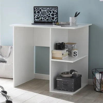 Produktbild von Computertisch WL5.757 Weiß Schreibtisch 82 x 60 x 76 cm | Kleiner Laptop PC Tisch Büro ohne Rollen | Bürotisch mit Ablage | Arbeitstisch Klein Nähtisch Kurz Modern