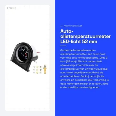 Productafbeelding van Dailygoods - Auto-olietemperatuurmeter - LED-licht - 52 mm - Olietemperatuurmeter - Geschikt voor diverse voertuigen - 50-150 ℃