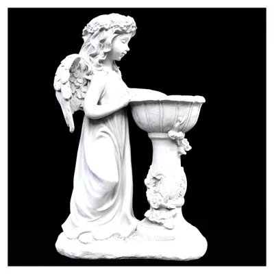 Produktbild von Engel am Wasserbrunnen Steinfigur Skulptur Steinguss Wasserspiel Grabdeko Gartendeko wetterbeständig