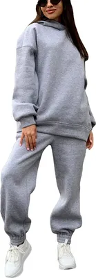 Image de ASKSA Femme Ensemble 2 pièces Survêtement de loisirs Combinaison de sport Sweat à capuche Jogging, Gris, XL