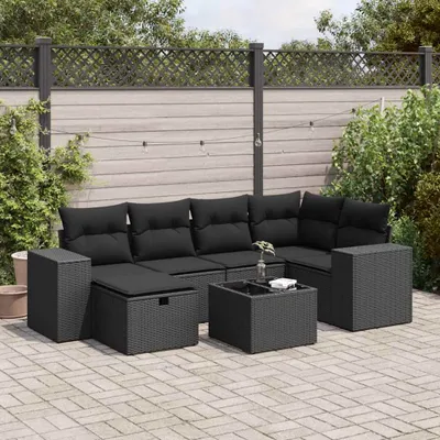 Produktbild von 7-tlg. Garten-Sofagarnitur mit Kissen Schwarz Poly Rattan