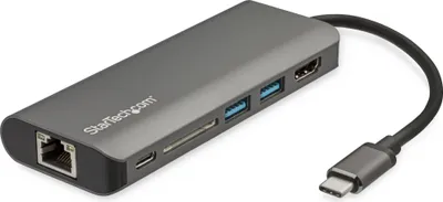 Image de StarTech.com Adaptateur Multiport USB-C - Mini Dock USB-C avec HDMI 4K, 3x USB 3.0 Hub, SD/SDHC, GbE, 60W PD 3.0 Pass-Through - Station d'Accueil USB-C pour PC Portable Type-C/Thunderbolt 3