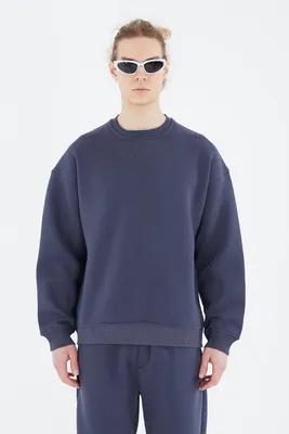 Produktbild von Basic Sweatshirt Oversize Fit Pullover Uni M Dunkelblau