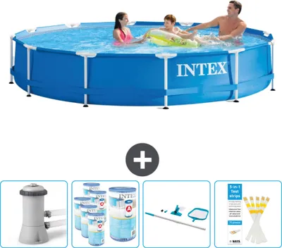 Obrázok produktu pre Bazén s okrúhlym rámom Intex - 366 x 76 cm - modrý - vrátane čerpadla - filtra - čistiacej súpravy - testovacích prúžkov