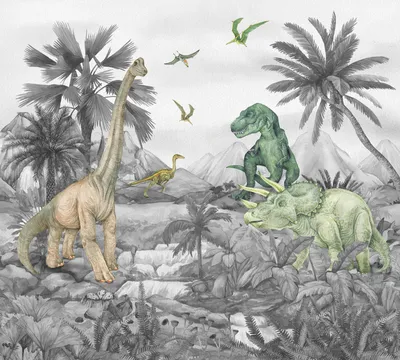 Obrázek produktu pro Sanders & Sanders Dinosaurus tapeta na zeď šedá 270 x 300 cm