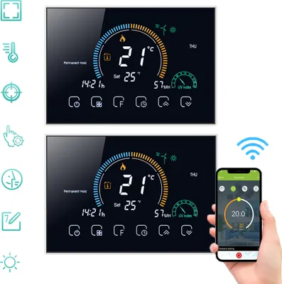 Produktbild von 2X WiFi Intelligent Raumthermostat Thermostat fußbodenheizung APP Control Voice Warmwasserbereitung Wandthermostat Digital LCD Kompatibel mit Amazon Echo Google Home Tmall Genie 95-240 V