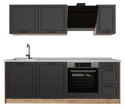 Produktbild von Küchenzeile Vicco R-Line Anthrazit Landhaus/Goldkraft Eiche 220 cm Arbeitsplatte Marmor, Model 67876
