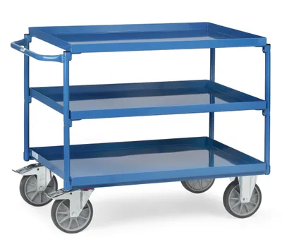 Image de Chariot à plateaux en acier avec 3 plateaux en tôle jusqu'à 400 kg 1000 x 700 mm