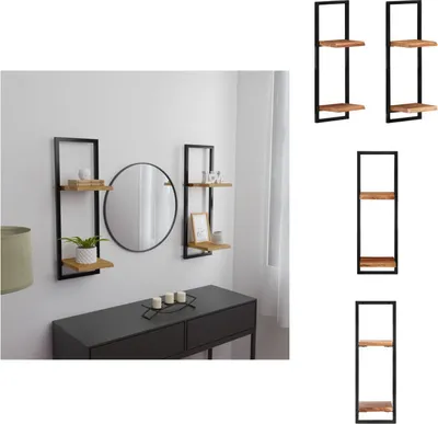 Image de vidaXL Étagères murales 2 pcs. 25x25x75 cm bois massif acacia et acier - étagères murales