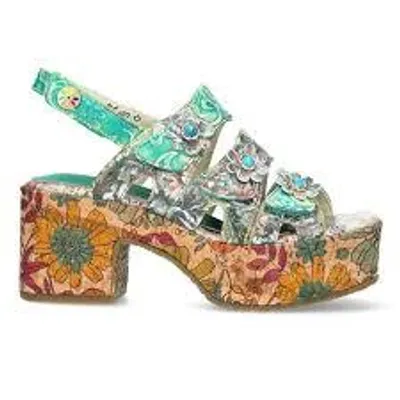 Produktbild von Laura Vita Damen Sandalette Leder Plateau Blumen Muster floral Cutouts Paulao 04 turquoise grün blau, Größe:36 EU, Farbe:türkisgrün