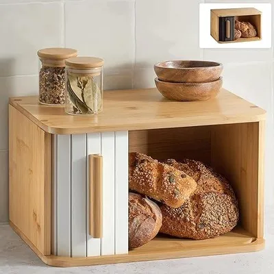 Zdjęcie produktu dla Pojemnik na chleb bambusowy z drzwiami przesuwanymi 33X23CM