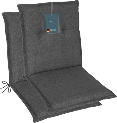 Produktbild von LILENO HOME Gartenstuhl Auflagen als [2er Set - Niedriglehner] in Anthrazit - bequeme Liegen als Sitzauflagen für Gartenmöbel - Stuhlkissen für Gartenstühle und Klappstühle