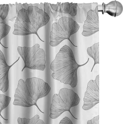 Produktbild von ABAKUHAUS Gingko Vorhänge, Gardinen, Minimalistische Art Natur Leafage vereinfachende Meditation Wachstum Zen asiatischen Kräuter Print, 2 Stück 75 x 245 cm, Weiß Schwarz