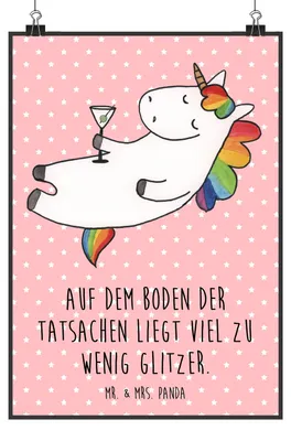 Produktbild von Mr. & Mrs. Panda Bild Einhorn Cocktail DIN A2 - Rot Pastell - Geschenk, Freundin, Unicorn, wanddeko, Caipirinha, kunstdruck poster, Wandbild, Cuba Libre, Einhörner