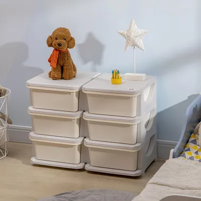 Produktbild von Kinder Aufbewahrungsbox cremeweiß, 3 Schubladen Kinderzimmer Organizer, Spielzeugbox Kunststoff | 75 x 37 x 56,5 cm | bis 10 kg | abgerundete Kanten