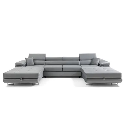 Produktbild von MUFFO Ecksofa U-Form ALONZO U mit Schlaffunktion 130x280 Velours Hellgrau
