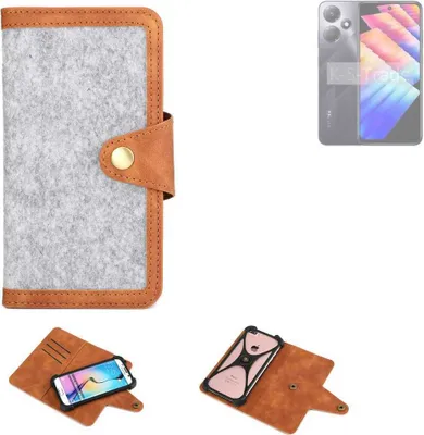 Produktbild von K-S-Trade Handyhülle kompatibel mit Infinix Hot 30 Play Schutzhülle Filz-Hülle Kunst-Leder hellgrau braun (1x)