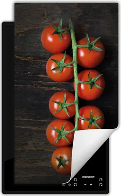 Produktbild von DarHaus Herdabdeckplatte 1 teilig 30x52 cm Anti Rutsch Matte Aufrollbar, Tomaten - Holz