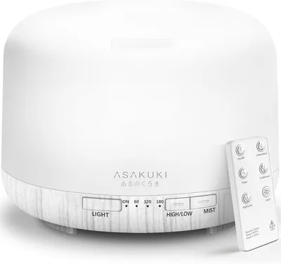 Produktbild von ASAKUKI Aroma Diffuser 500ML, Ultraschall Aromatherapie Diffusor für Ätherische Öle, Luftbefeuchter mit Fernbedienung, Automatische Abschaltung bei Wa