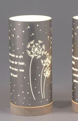 Produktbild von LED Tischlampen mit Spruch Lebe jeden Aufgenblick ... H. 20cm grau Timer Formano