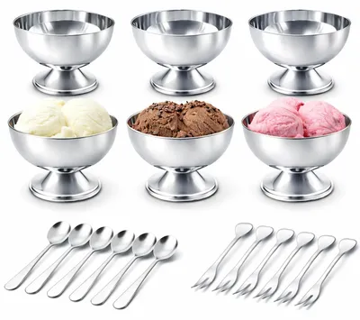 6 Edelstahl-Eisschalen 140 ml, Dessertschalen, silberfarben