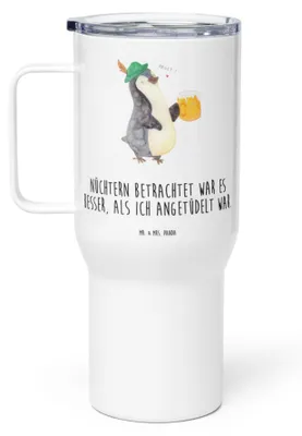 Produktbild von Mr. & Mrs. Panda Kaffee-to-go-Becher Pinguin Bier - Weiß - Geschenk, Beschwippst, Edelstahl Tasse, Feierabend, Thermobecher, Teetasse, , thermosbecher