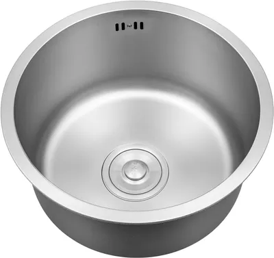 Produktbild von Rundes Spülbecken 41 cm aus Edelstahl mit Abfluss- und Überlaufrohr, Einbauküchenspüle für Küche, Bar, Restaurant, Wohnmobil und Outdoor